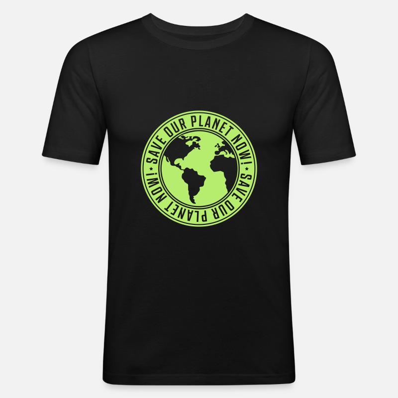save our planet now - Männer Slim Fit T-Shirt - Schwarz