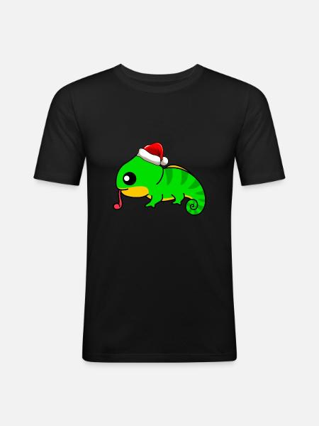 Caméléon Comic Christmas - T-shirt près du corps Homme - noir