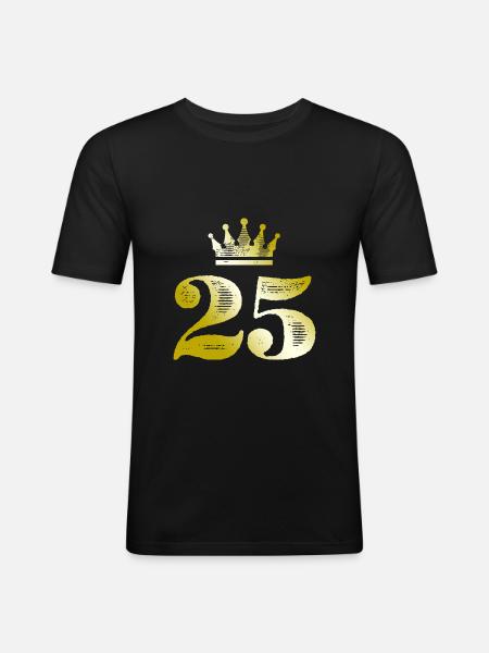 25 Numéro Couronne Or - T-shirt près du corps Homme - noir