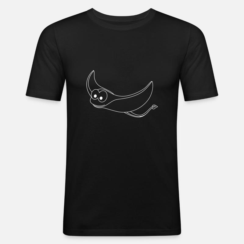 Rochen Comic Tier - Männer Slim Fit T-Shirt - Schwarz