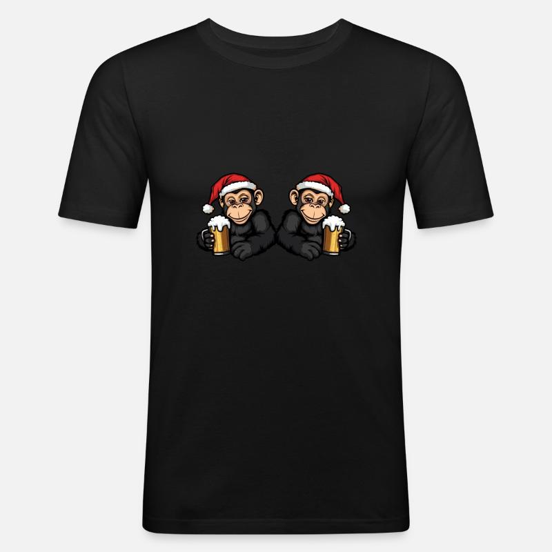 Affe Weihnachten Bier Team - Männer Slim Fit T-Shirt - Schwarz
