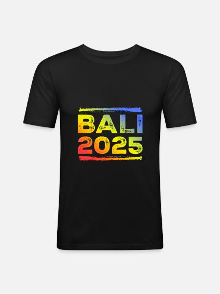 Bali 2025 Bunt - Männer Slim Fit T-Shirt - Schwarz