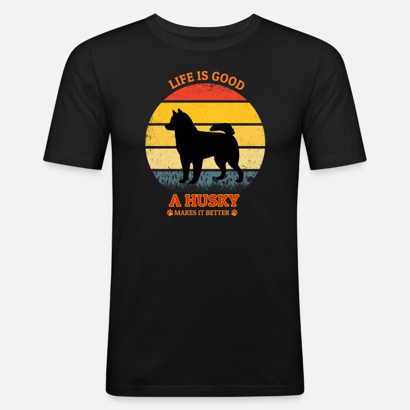 Life Is Good A Husky Makes It Better - Männer Slim Fit T-Shirt - Schwarz