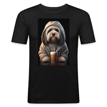 Bobtail Morgenmuffel Kaffee Kollege Büro - Männer Slim Fit T-Shirt - Schwarz - Vorne - Nik (191cm)