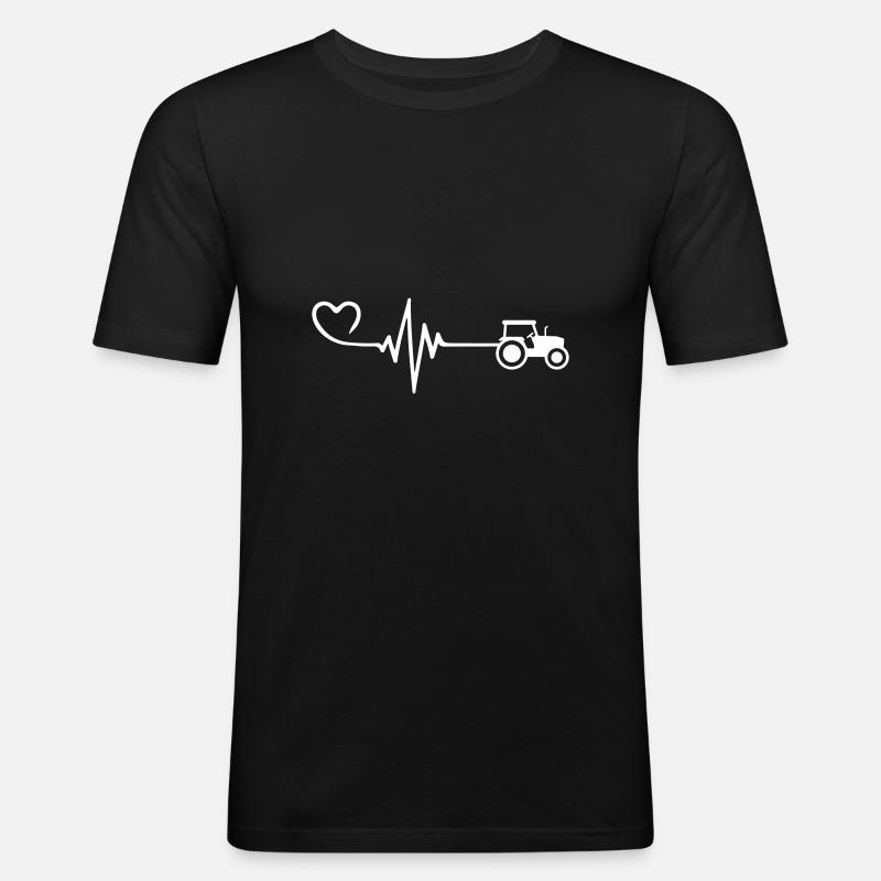 Traktor Puls Herz Liebe - Männer Slim Fit T-Shirt - Schwarz