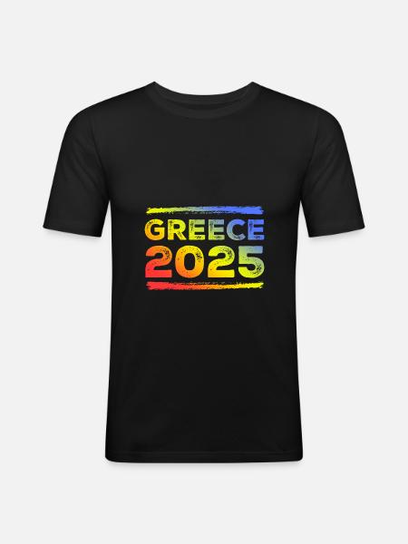 Greece 2025 Bunt - Männer Slim Fit T-Shirt - Schwarz