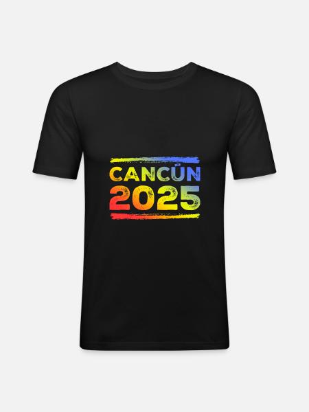 Cancun 2025 Bunt - Männer Slim Fit T-Shirt - Schwarz