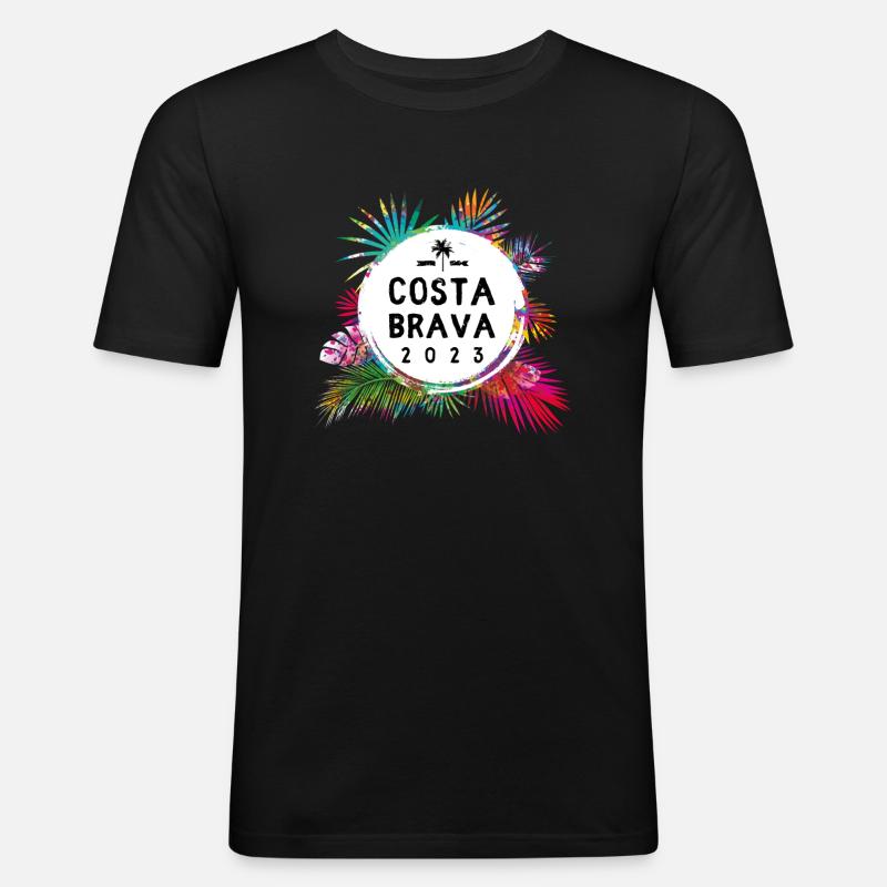 Costa Brava 2023 Bunt - Männer Slim Fit T-Shirt - Schwarz