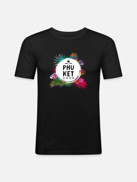 Phuket 2023 Bunt - Männer Slim Fit T-Shirt - Schwarz
