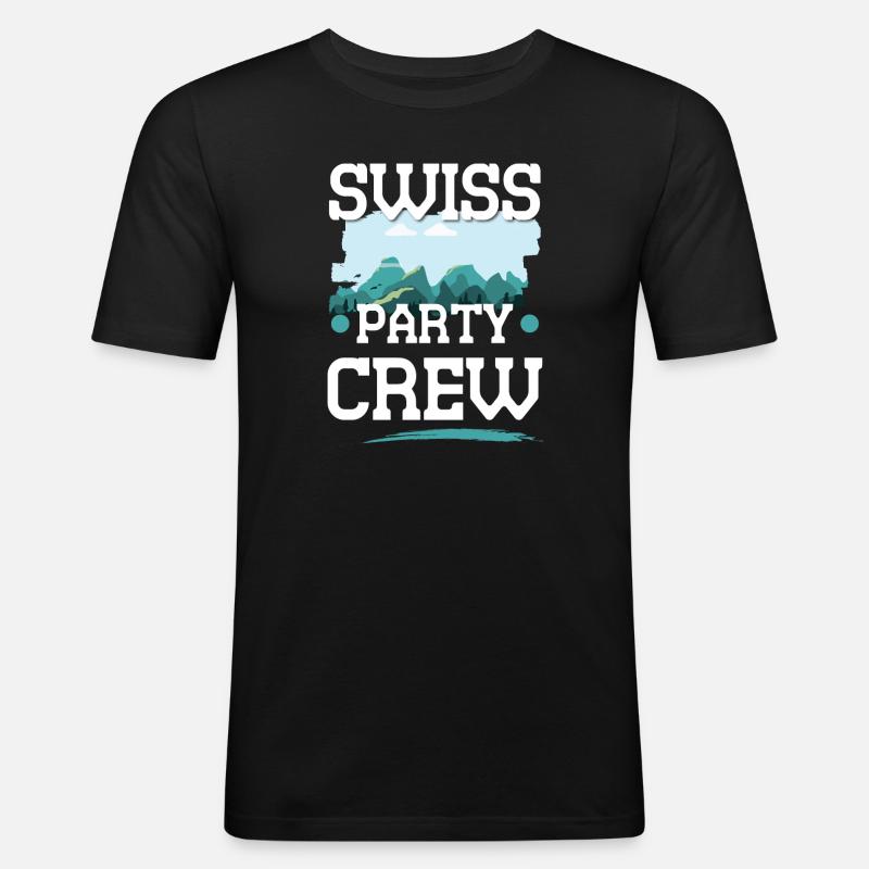 Swiss Party Crew - Männer Slim Fit T-Shirt - Schwarz