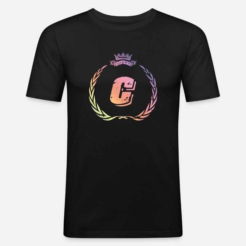 C Buchstabe Kranz - Männer Slim Fit T-Shirt - Schwarz