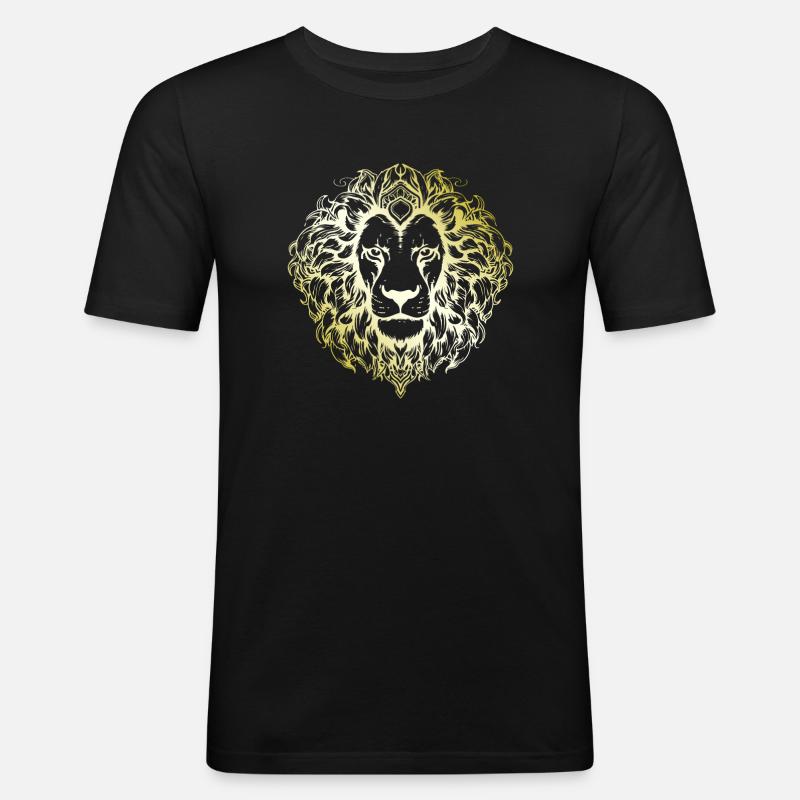Löwe Mandala gold - Männer Slim Fit T-Shirt - Schwarz
