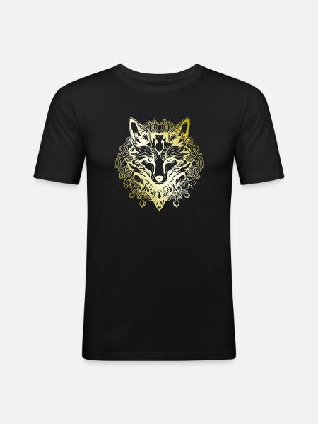 Fox Mandala gold - Men's Slim Fit T-Shirt - black