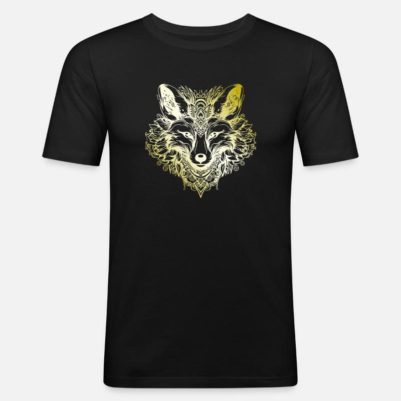 Fuchs Mandala gold - Männer Slim Fit T-Shirt - Schwarz
