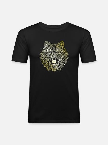Wolf Mandala gold - Men's Slim Fit T-Shirt - black