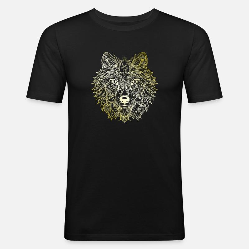 Wolf Mandala gold - Männer Slim Fit T-Shirt - Schwarz