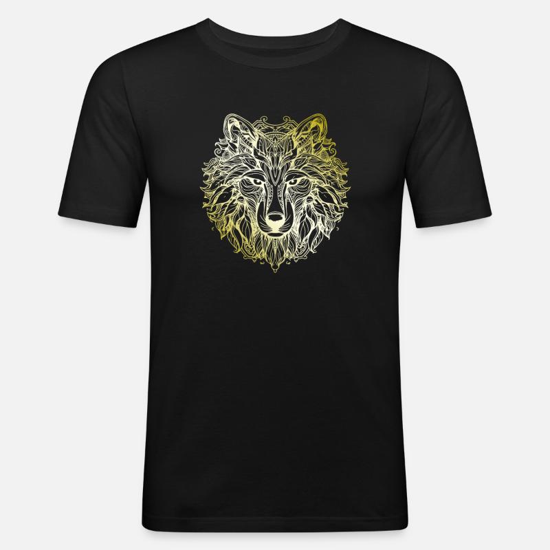Wolf Mandala or - T-shirt près du corps Homme - noir