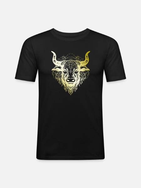 Taureau Mandala or - T-shirt près du corps Homme - noir