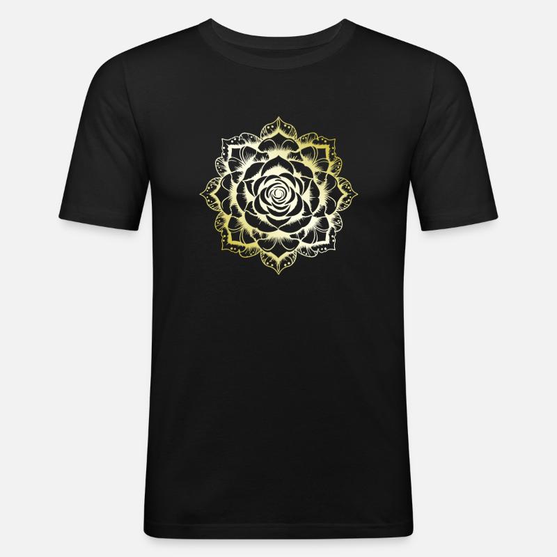 Rose Mandala gold - Männer Slim Fit T-Shirt - Schwarz