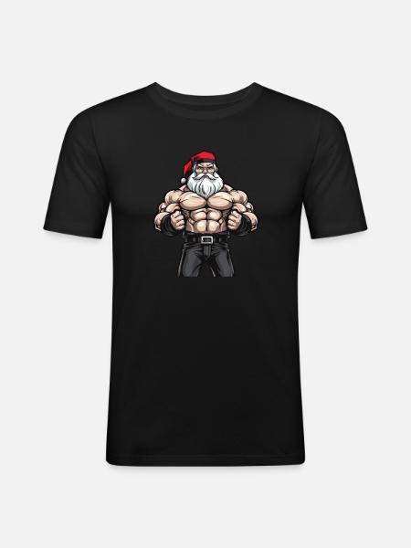 Santa Claus Muscles Bodybuilding Santa - Men's Slim Fit T-Shirt - black