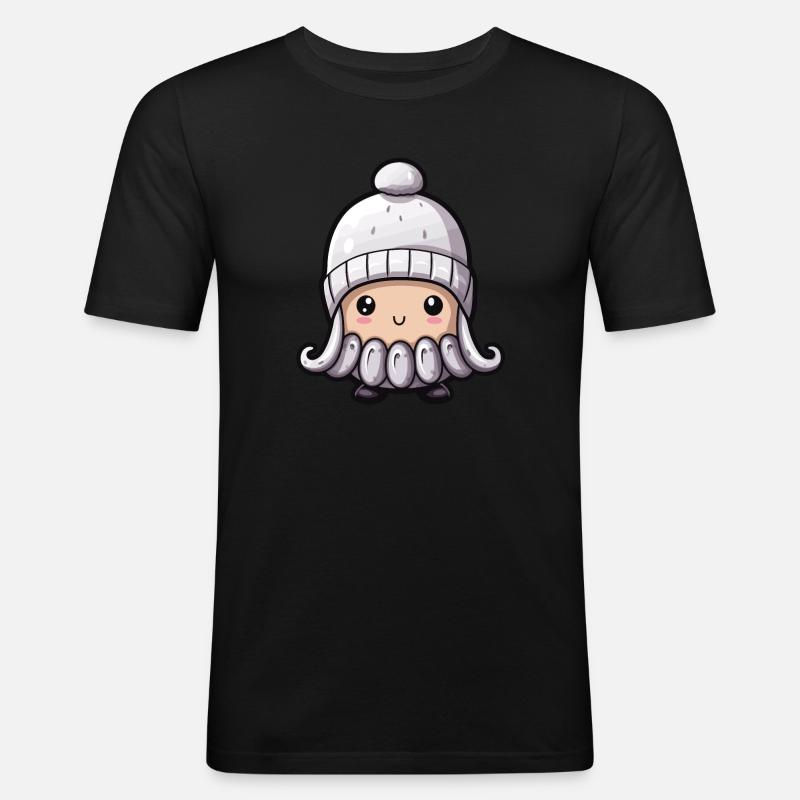 Oktopus Winter Krake Comic Niedlich - Männer Slim Fit T-Shirt - Schwarz