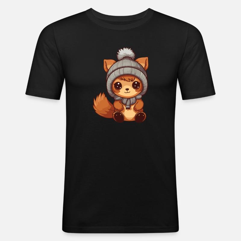 Eichhörnchen Winter Comic Niedlich - Männer Slim Fit T-Shirt - Schwarz