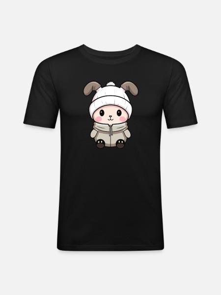 Hase Winter Comic - Männer Slim Fit T-Shirt - Schwarz
