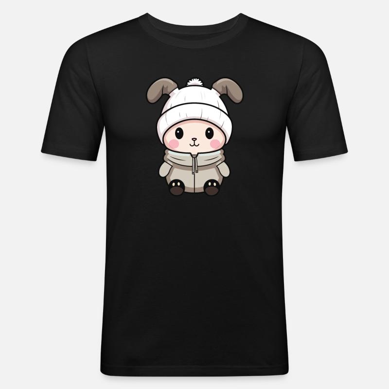 Hase Winter Comic - Männer Slim Fit T-Shirt - Schwarz