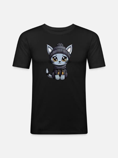 Cat Winter Comic - Men's Slim Fit T-Shirt - black