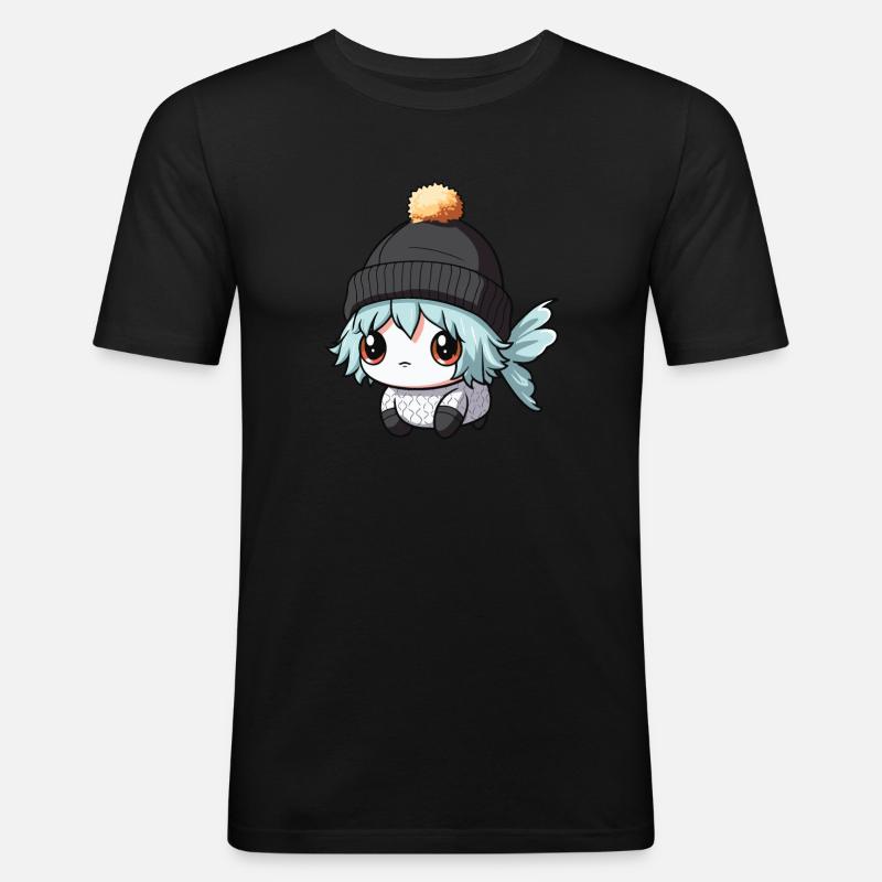 Fisch Winter Comic - Männer Slim Fit T-Shirt - Schwarz