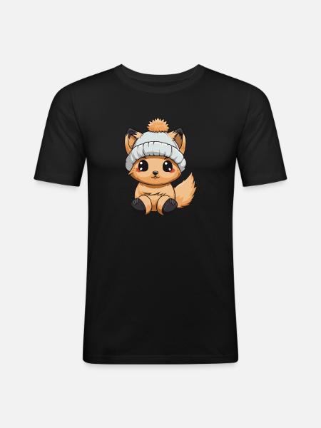 Squirrel Winter Comic - Men's Slim Fit T-Shirt - black
