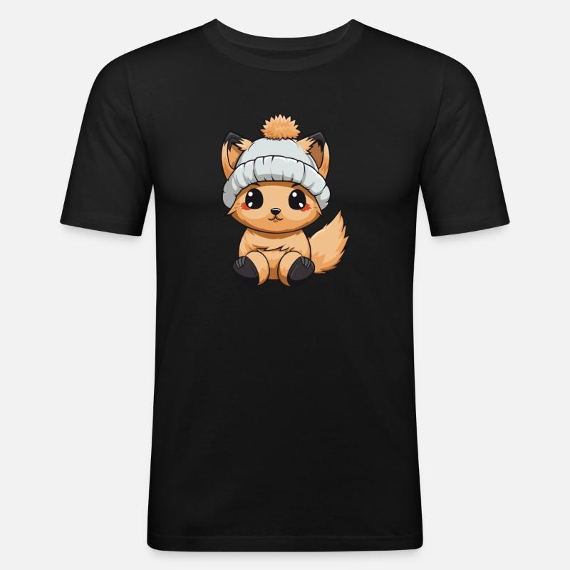 Eichhörnchen Winter Comic - Männer Slim Fit T-Shirt - Schwarz