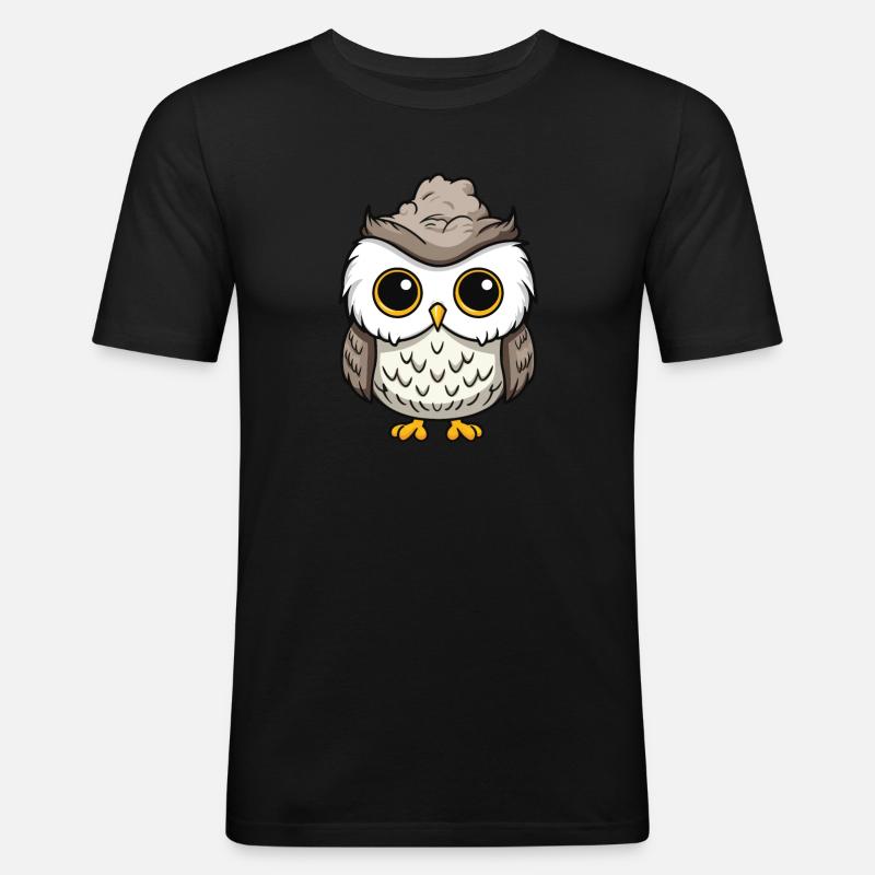 Eule Winter Comic - Männer Slim Fit T-Shirt - Schwarz