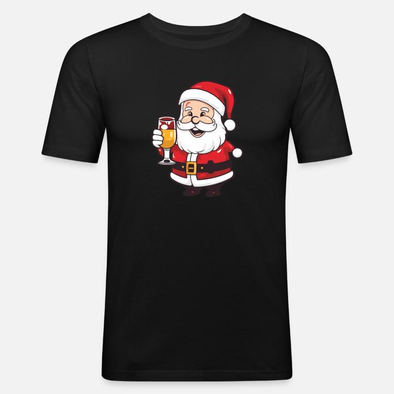 Weihnachtsmann Drinking Comic Weihnachten - Männer Slim Fit T-Shirt - Schwarz