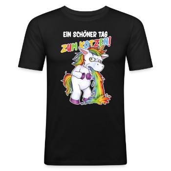 Schöner Tag zum Kotzen Betrunken Einhorn Witz JGA - Männer Slim Fit T-Shirt - Schwarz - Vorne - Nik (191cm)