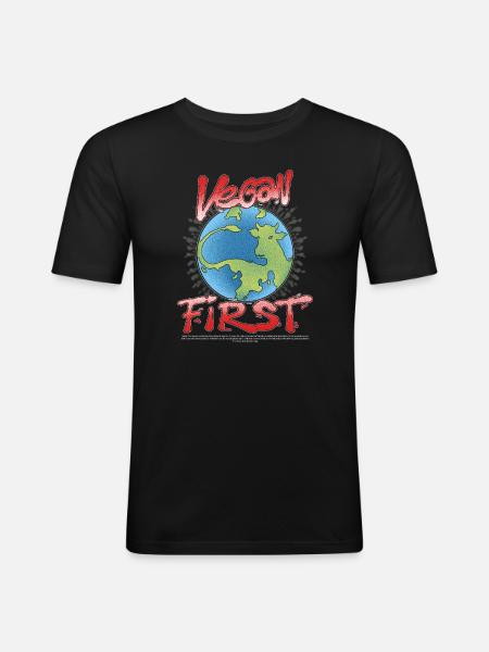 Vegan First - Männer Slim Fit T-Shirt - Schwarz