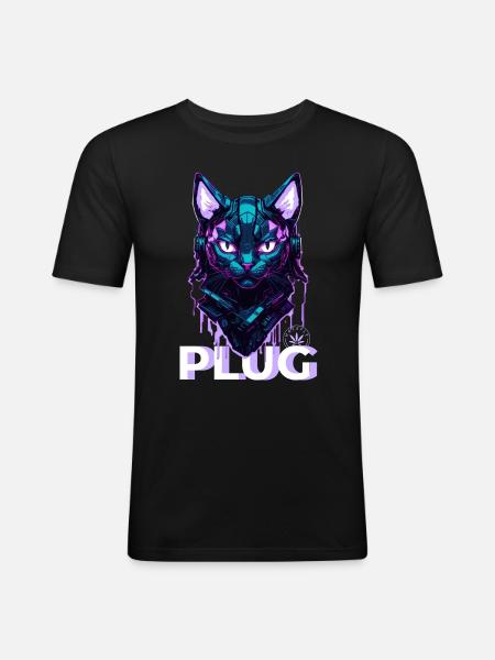 CYBER CAT PLUG - Männer Slim Fit T-Shirt - Schwarz