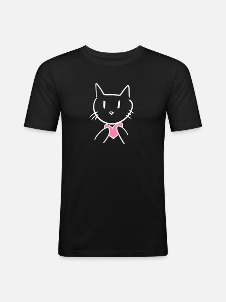 Katze Tier Liebe Herz - Männer Slim Fit T-Shirt - Schwarz