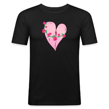 herz rosen narben rosa symbol - Männer Slim Fit T-Shirt - Schwarz - Vorne - Nik (191cm)