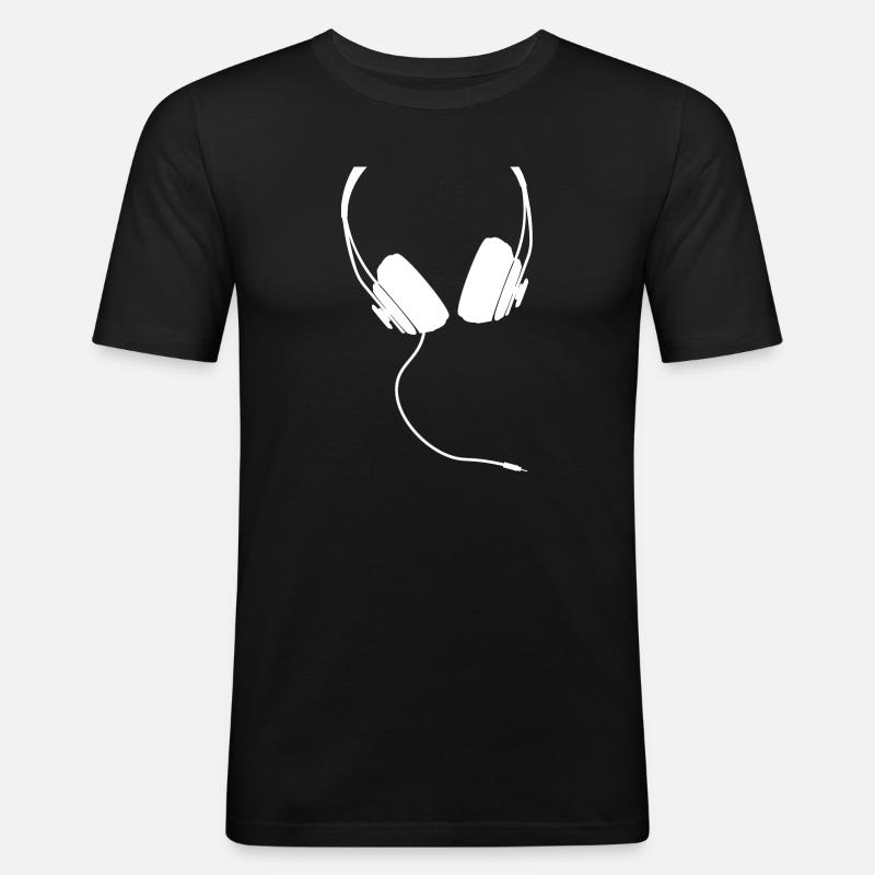 Kopfhörer - Männer Slim Fit T-Shirt - Schwarz