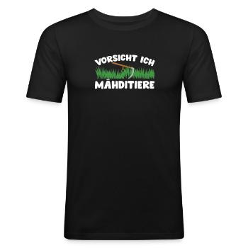 Vorsicht Ich Mähditiere Lustig Sensenmähen - Männer Slim Fit T-Shirt - Schwarz - Vorne - Nik (191cm)