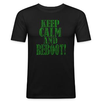 Keep Calm and REBOOT - IT Admin Administrator EDV - Männer Slim Fit T-Shirt - Schwarz - Vorne - Nik (191cm)