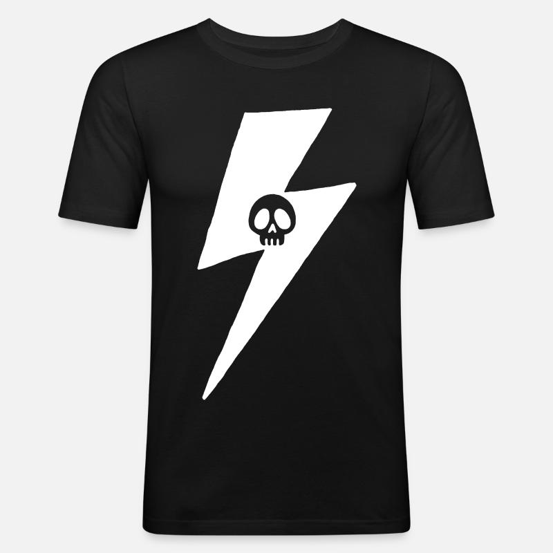 Crâne et éclair blanc - T-shirt près du corps Homme - noir