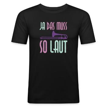 Posaune - Männer Slim Fit T-Shirt - Schwarz - Vorne - Nik (191cm)