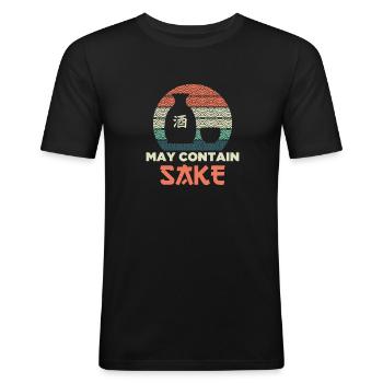 Le saké japonais peut contenir du saké drôle de - T-shirt près du corps Homme - noir - Devant - Nik (191cm)