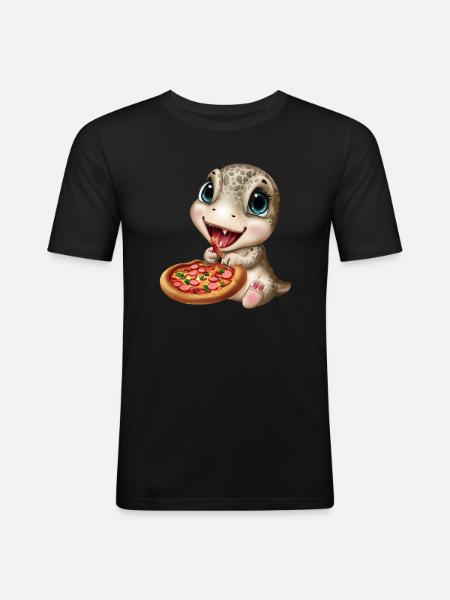 Dinosaurs love pizza - Men's Slim Fit T-Shirt - black