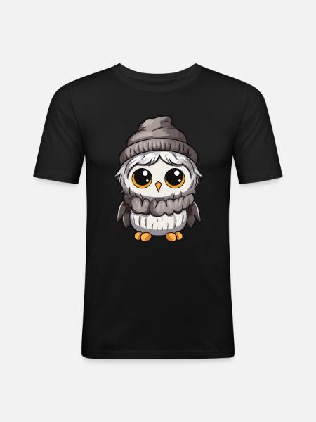 Owl Comic Winter Cozy - Men's Slim Fit T-Shirt - black