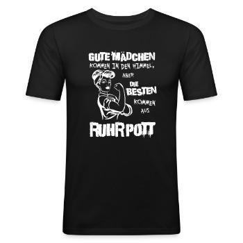 Die besten kommen aus dem Ruhrpott – Stolz - Männer Slim Fit T-Shirt - Schwarz - Vorne - Nik (191cm)