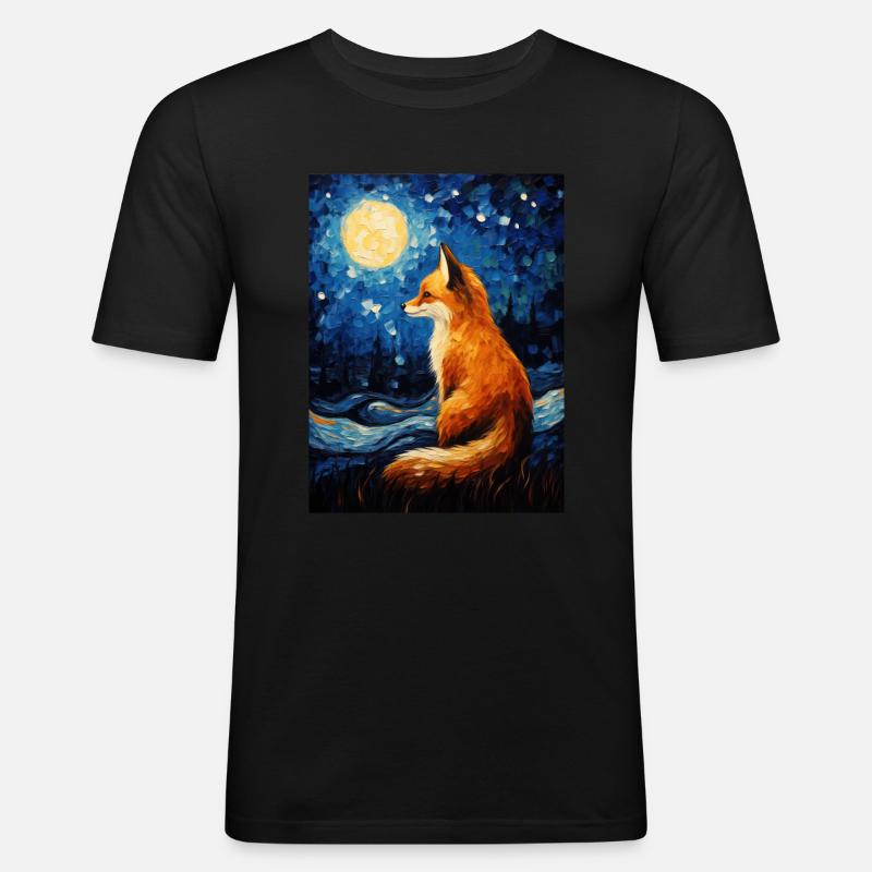 Fuchs Van gogh Style - Männer Slim Fit T-Shirt - Schwarz