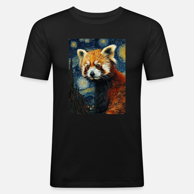 roter panda, van gogh, style - Männer Slim Fit T-Shirt - Schwarz